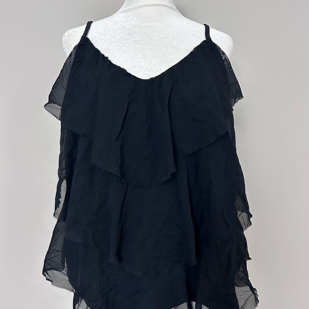Jaclyn Smith Women’s Black Ruffled Layered Tankini Swim Top Size 18